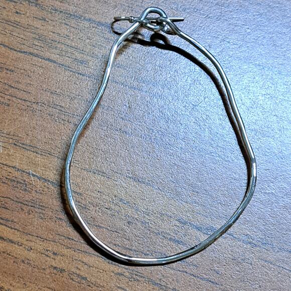 Silvertone pierced fishhook earrings abstract crooked pear dangle 2 3/4"" - Picture 3 of 6